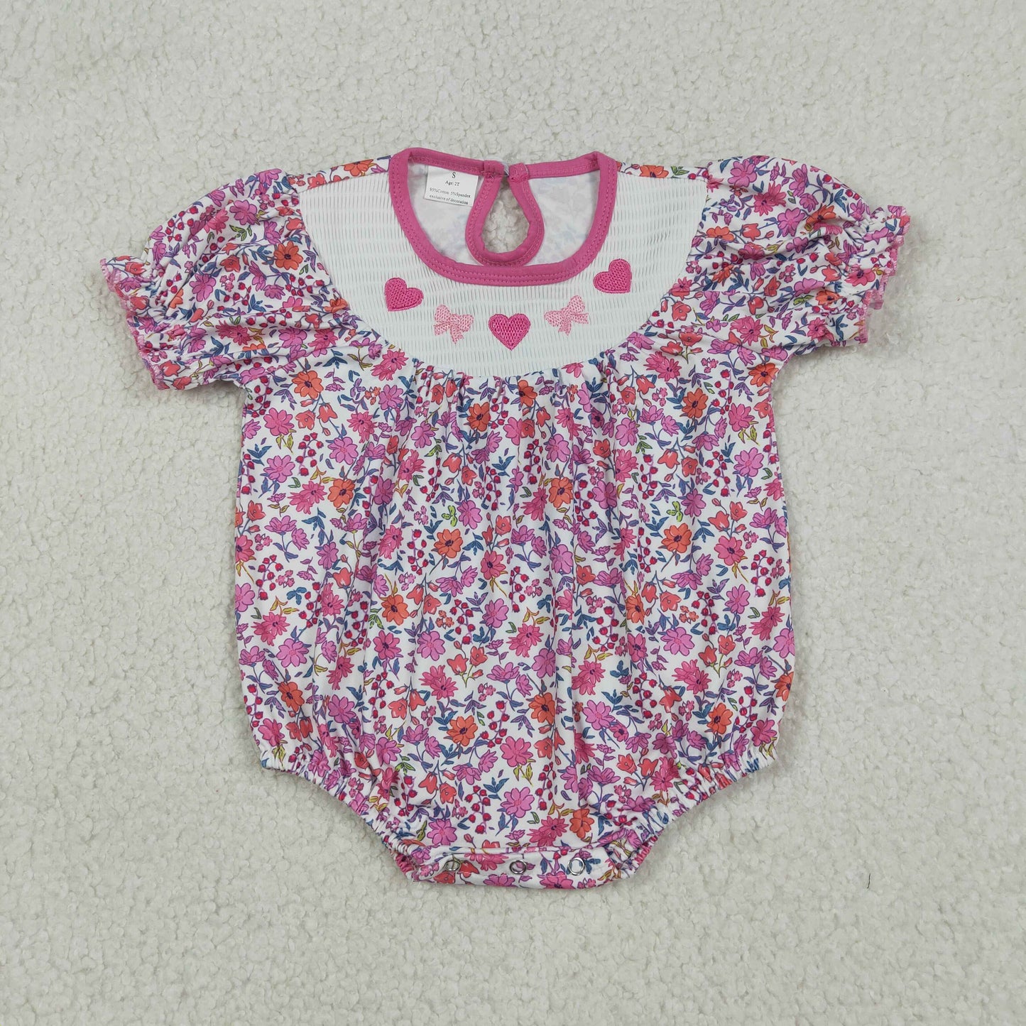 Smocked Hearts Bows Baby Girls Flowers Valentines Ruffle Rompers