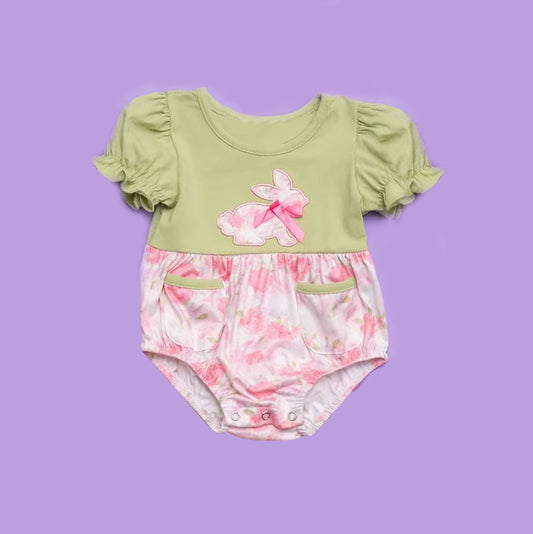 Baby Girls Bows Flowers Rabbits Pockets Easter Ruffle Rompers Preorder