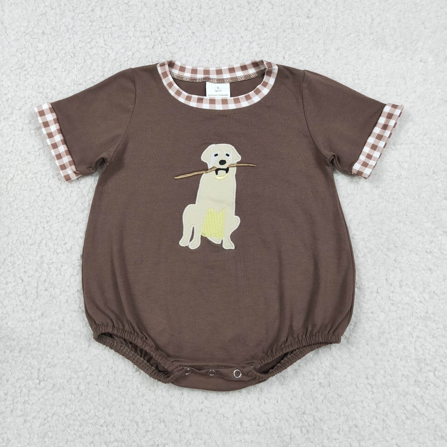Sibling Baby Boys Embroidery Dogs Top Checked Short Hunting Clothes Set Rompers