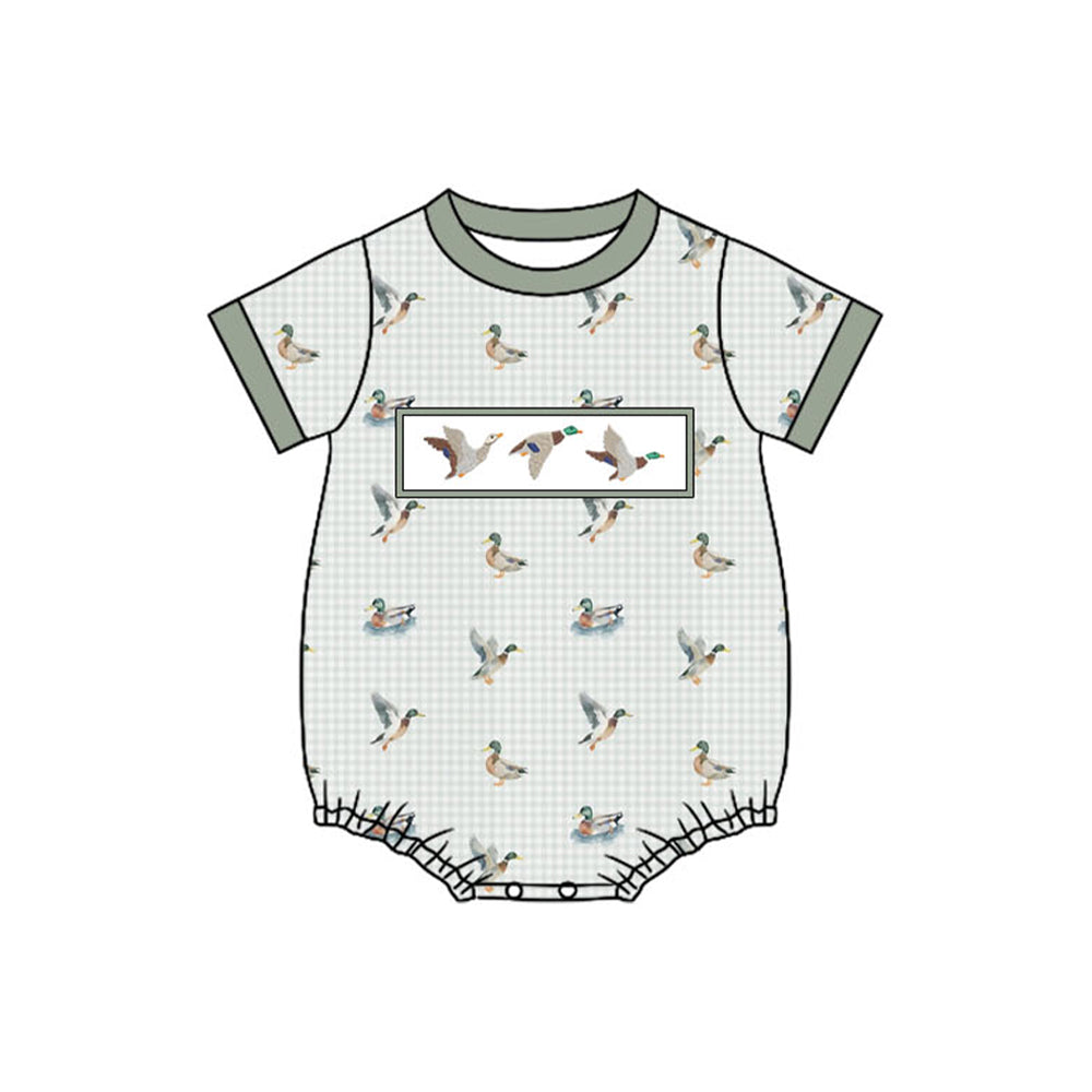 Baby Boys Grey Checked Short Sleeve Ducks Hunting Rompers Preorder