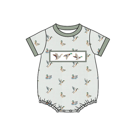 Baby Boys Grey Checked Short Sleeve Ducks Hunting Rompers Preorder