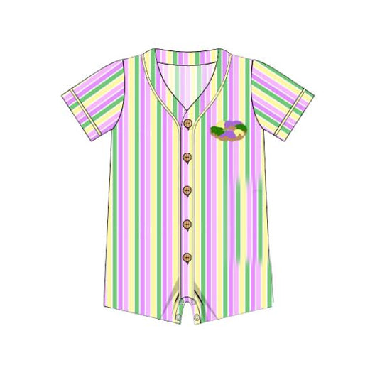 Baby Boys Mardigras Donuts Stripes Button Shorts Rompers Preorder