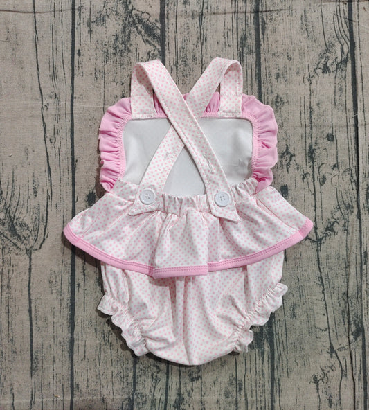 Embroidery Rabbits Baby Girls Strap Easter Ruffle Rompers Preorder