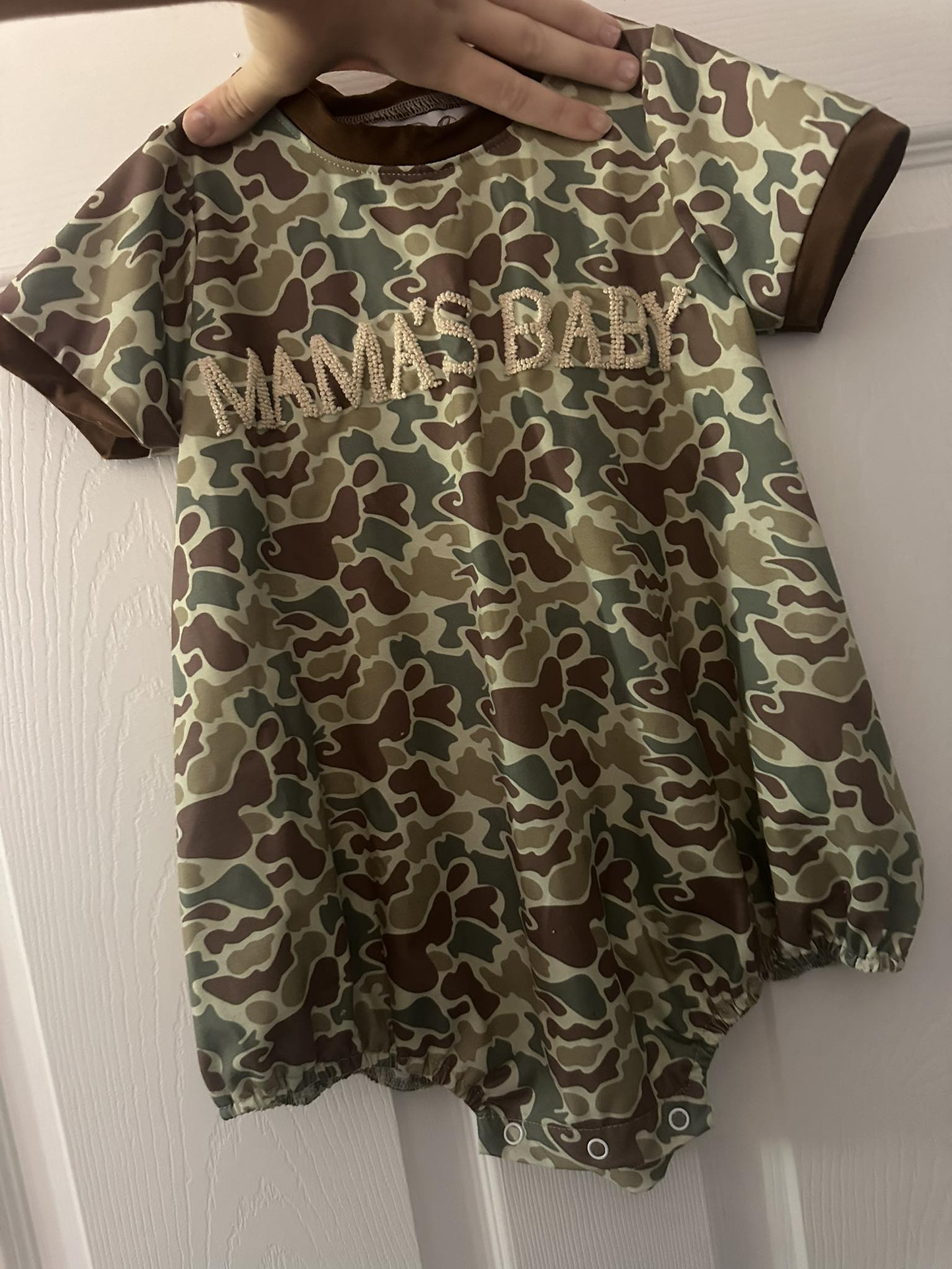 Baby Boys Short Sleeve Khaki Camo Mama's Baby Rompers Preorder