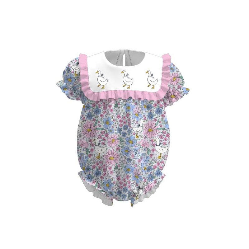Baby Girls Short Ruffle Sleeve Floral Gooses Rompers Preorder