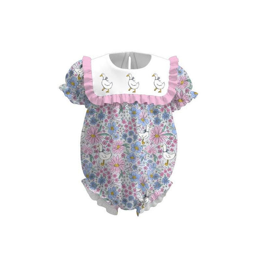 Baby Girls Short Ruffle Sleeve Floral Gooses Rompers Preorder