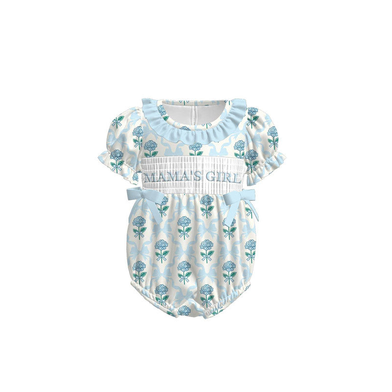 Baby Girls Short Ruffle Sleeve Mama's Girls Bows Flowers Rompers Preorder