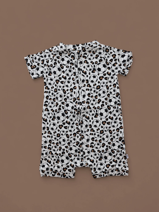Baby Girls Short Sleeve Leopard Footballs Zipper Shorts Rompers Preorder