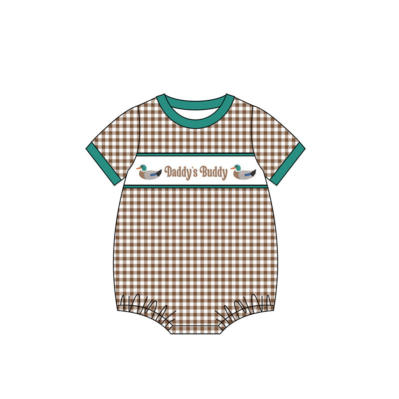 Baby Boys Khaki Checked Ducks Daddy Buddy Rompers Preorder