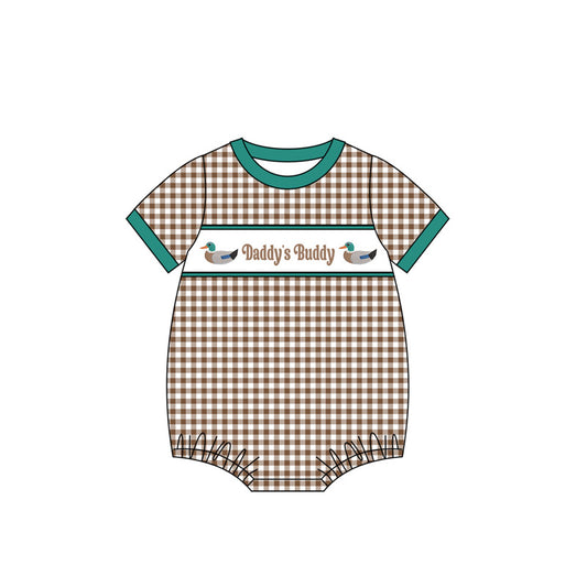 Baby Boys Khaki Checked Ducks Daddy Buddy Rompers Preorder