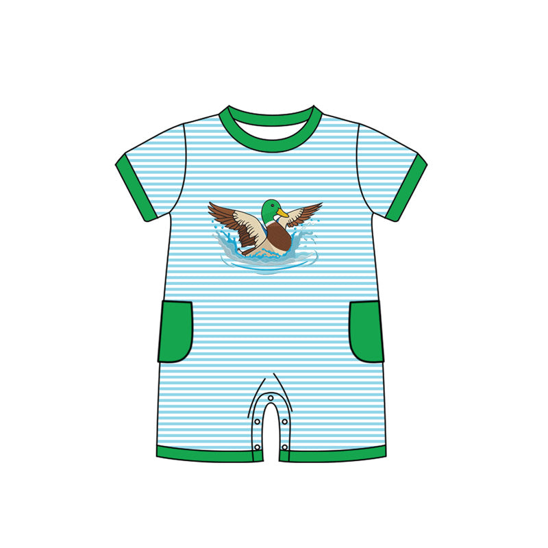 Baby Boys Blue Stripes Ducks Hunting Rompers Preorder