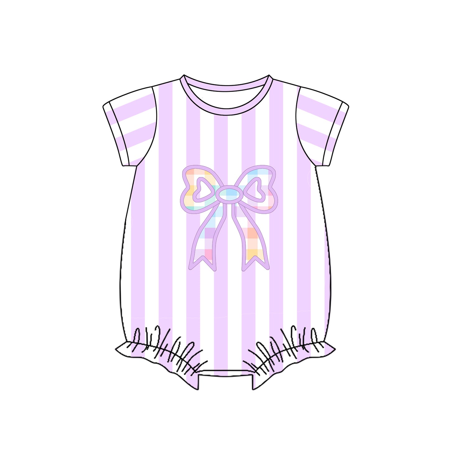 Baby Girls Short Sleeve Pink Stripe Bows Ruffle Rompers Preorder