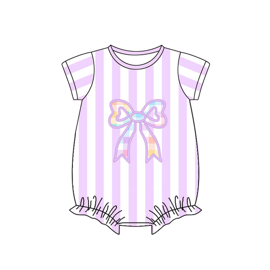 Baby Girls Short Sleeve Pink Stripe Bows Ruffle Rompers Preorder
