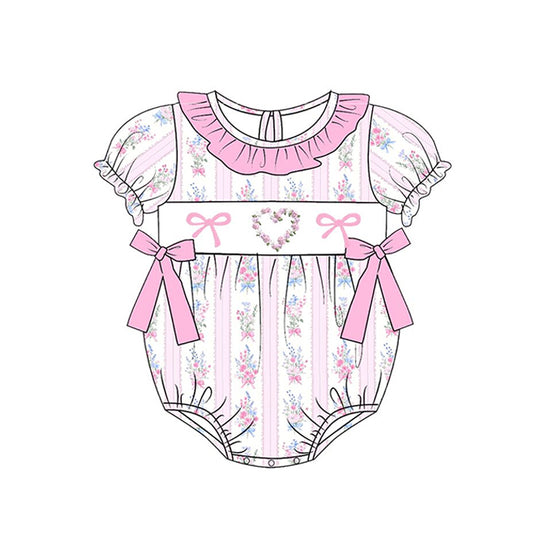 Baby Girls Pink Flowers Hearts Stripe Bows Valentine Ruffle Rompers Preorder