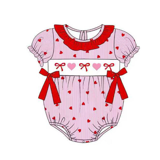 Baby Girls Red Stripe Hearts Bows Valentine Ruffle Rompers Preorder
