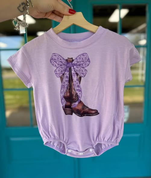 Baby Girls Pink Floral Bows Boots Western Ruffle Rompers Preorder