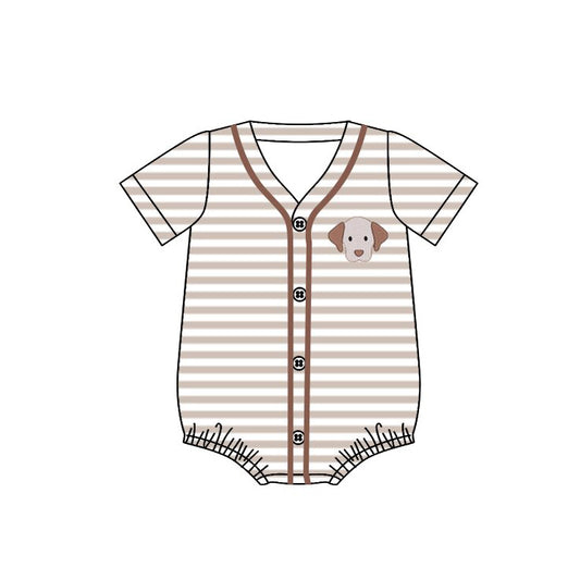 Baby Boys Khaki Stripe Button Dogs Rompers Preorder