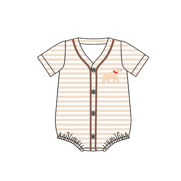Baby Boys Khaki Stripe Button Dogs Rompers Preorder
