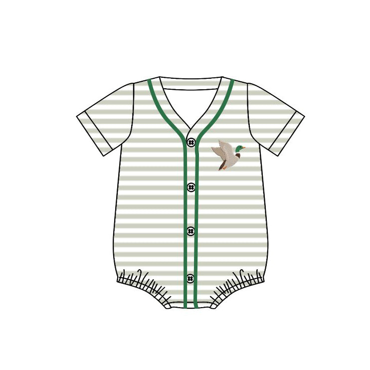 Baby Boys Green Stripe Button Ducks Hunting Rompers Preorder