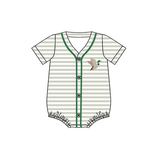 Baby Boys Green Stripe Button Ducks Hunting Rompers Preorder