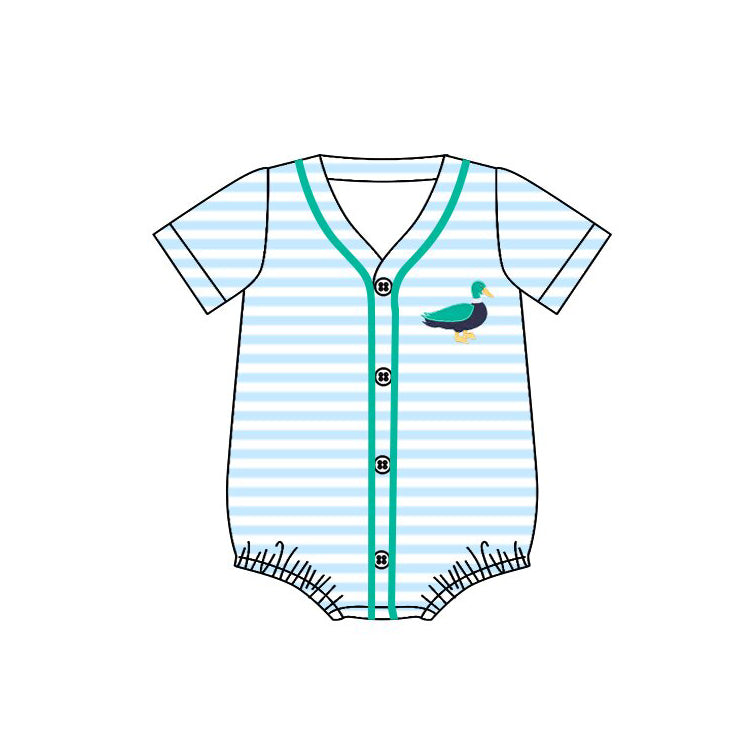 Baby Boys Blue Stripe Button Ducks Hunting Rompers Preorder