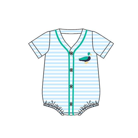 Baby Boys Blue Stripe Button Ducks Hunting Rompers Preorder