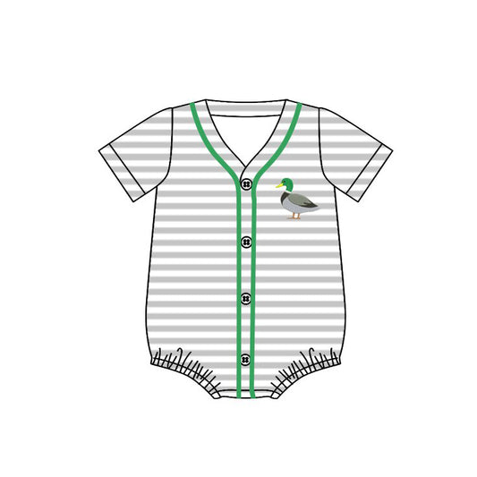 Baby Boys Grey Stripe Button Ducks Hunting Rompers Preorder