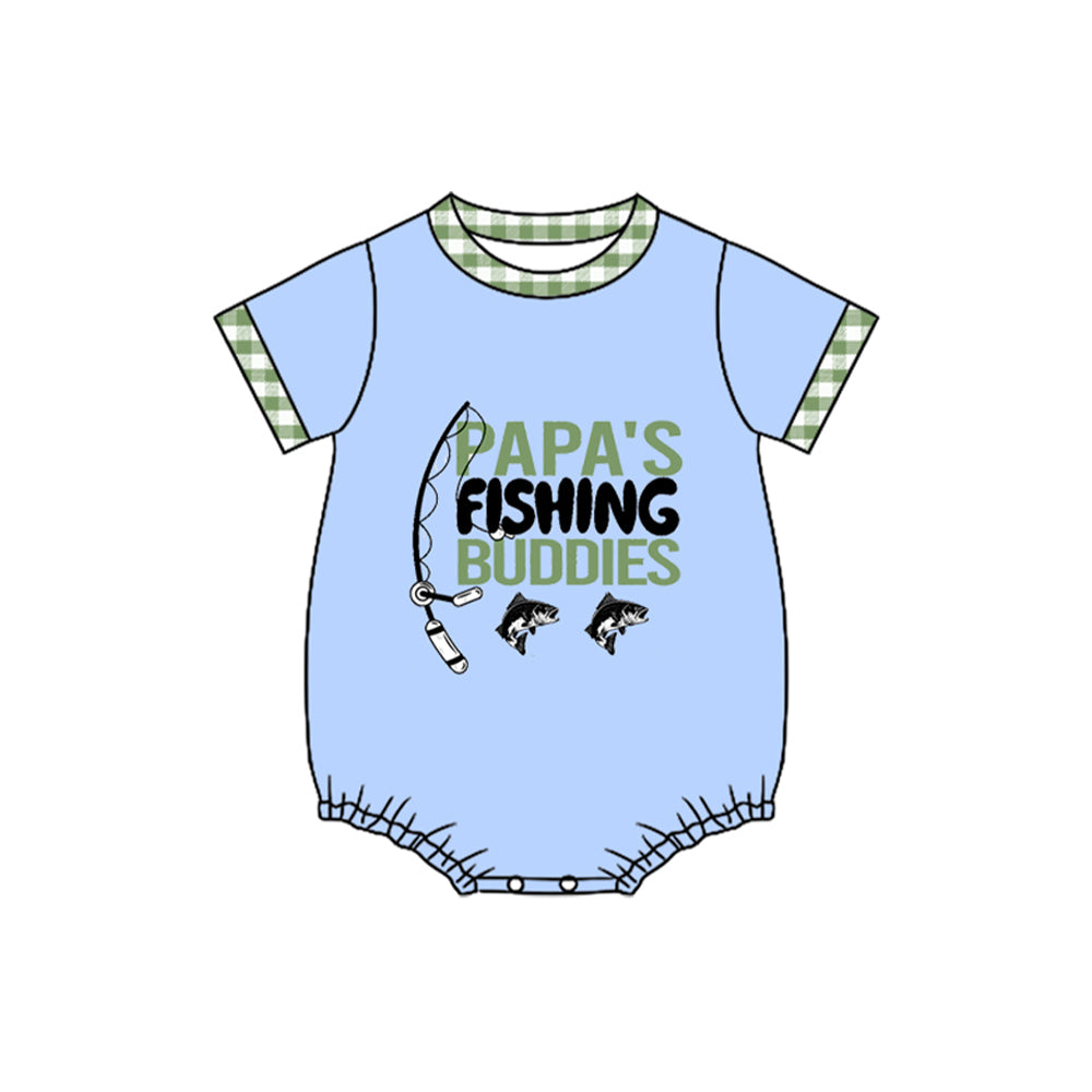 Baby Boys Blue Short Sleeve Papa's Fishing Hunting Rompers Preorder
