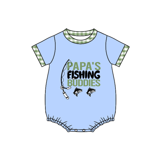 Baby Boys Blue Short Sleeve Papa's Fishing Hunting Rompers Preorder