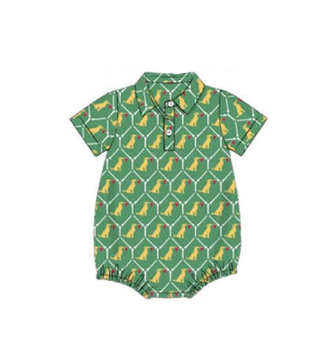 Baby Boys Green Short Sleeve Dogs Checked Button Hunting Rompers Preorder