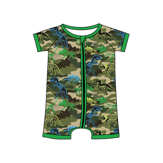 Baby Boys Green Camo Dinosaurs Hunting Zipper Shorts Rompers Preorder