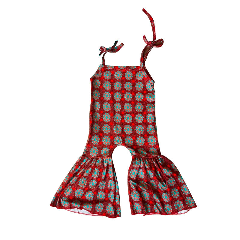 Baby Girls Strap Turquoises Western Bell Bottom Jumpsuits Preorder
