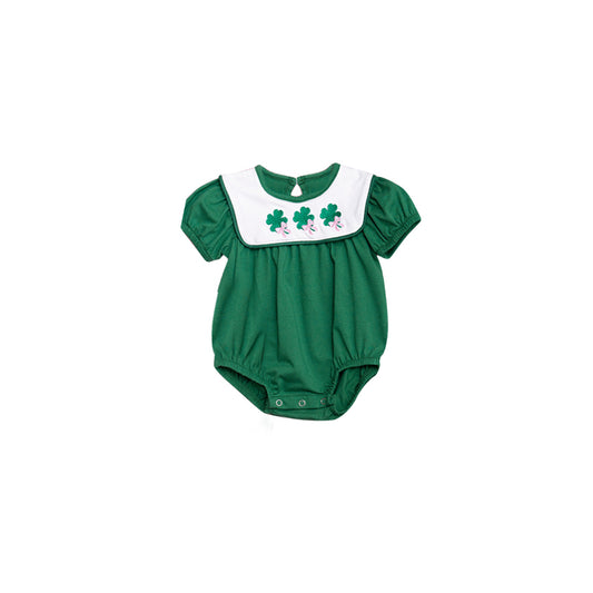 Baby Girls Bows Clovers St Patrick Ruffle Rompers Preorder