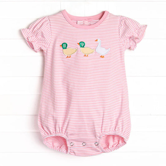 Baby Girls Pink Stripe Ducks Goose Ruffle Rompers Preorder