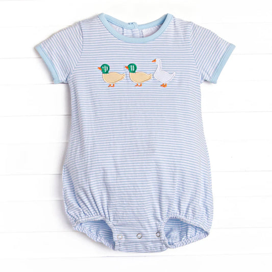 Baby Boys Blue Stripe Ducks Goose Ruffle Rompers Preorder