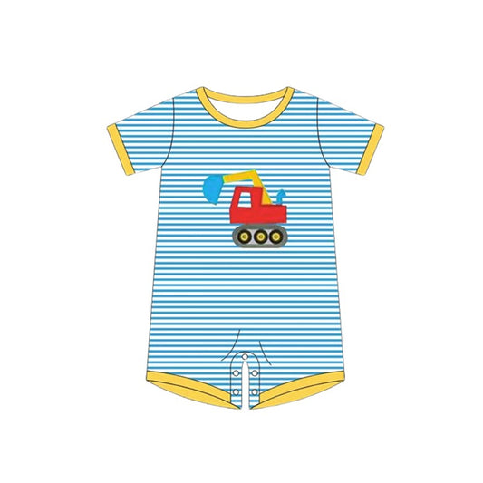 Baby Boys Blue Stripe Excavators Shorts Rompers Preorder