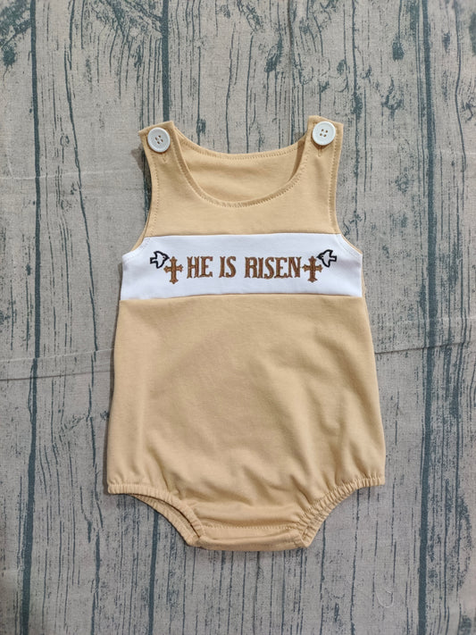 Embroidery He is Risen Crosses Baby Boys Easter Sleeveless Rompers Preorder