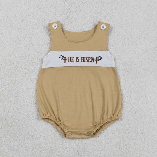 Embroidery He is Risen Crosses Baby Boys Sleeveless Rompers