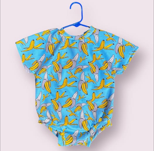 Baby Boys Blue Short Sleeve Banana Plaid Rompers Preorder