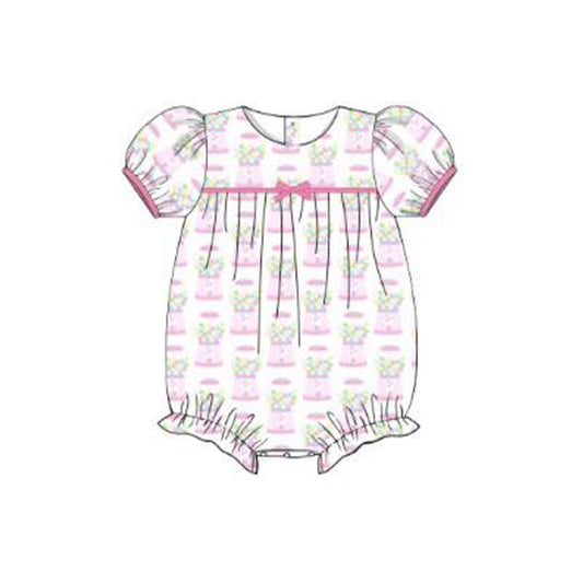 Baby Girls Pink Flowers Plaid Ruffle Rompers Preorder