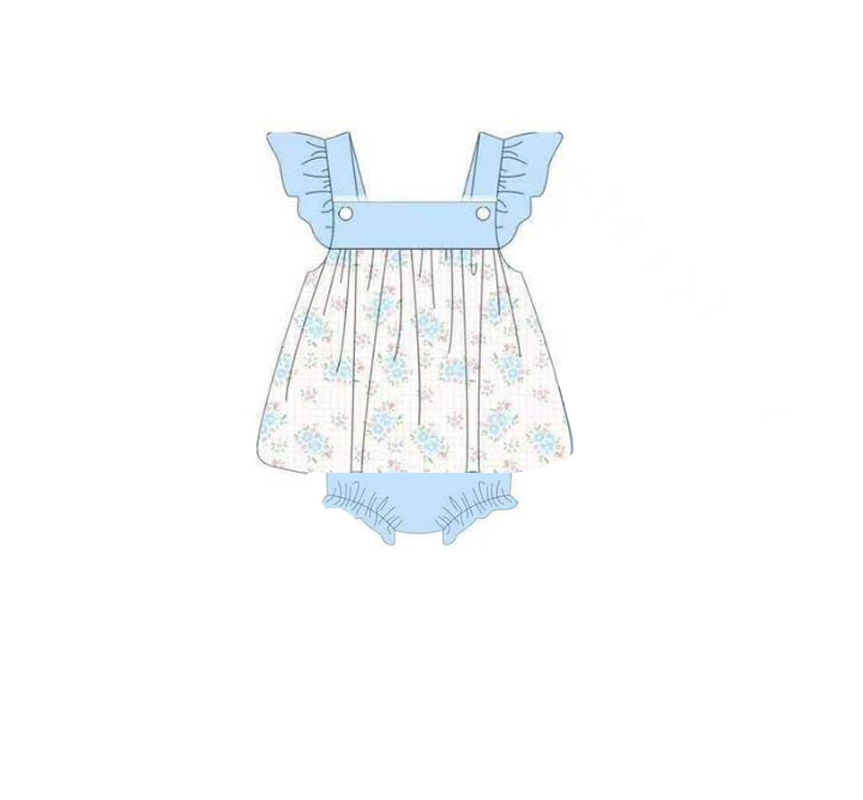 Baby Girls Blue Flowers Tunic Bummies Ruffle Rompers Preorder