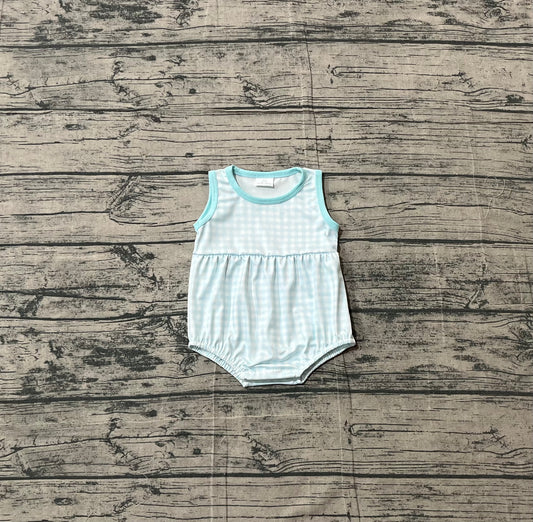Baby Boys Sleeveless Blue Checked Rompers