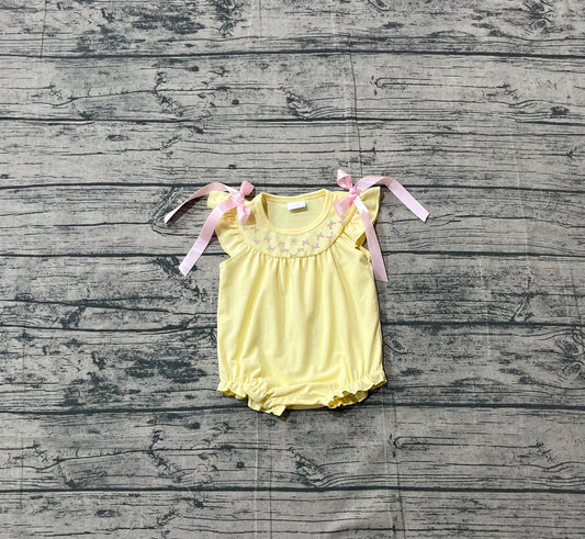 Baby Girls Pink Flowers Bows Flutter Sleeve Ruffle Rompers Preorder