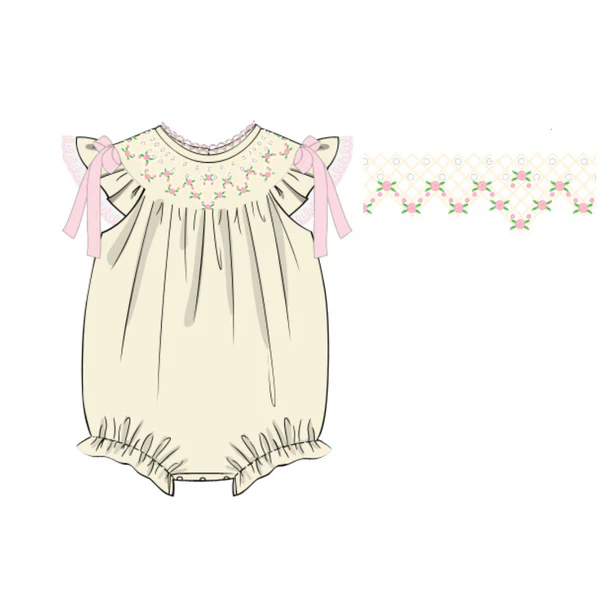 Baby Girls Pink Flowers Bows Flutter Sleeve Ruffle Rompers Preorder