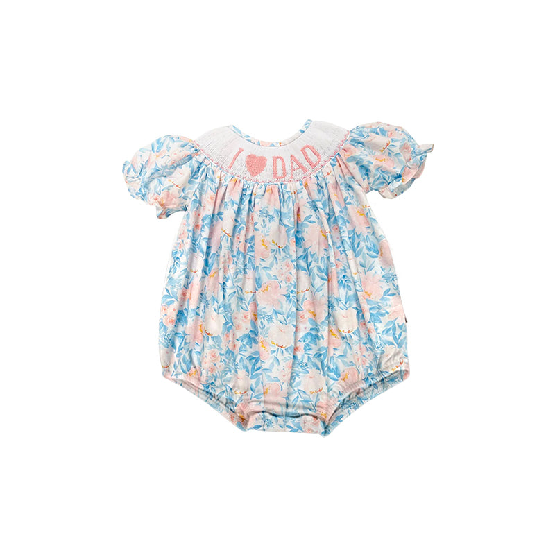 Baby Girls Pink Flowers I Love Dad Ruffle Rompers Preorder