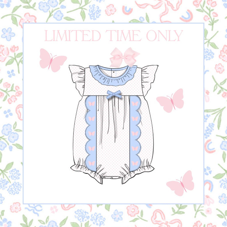 Baby Girls Butterfly Polka Dots Collar Bows Ruffle Rompers Preorder