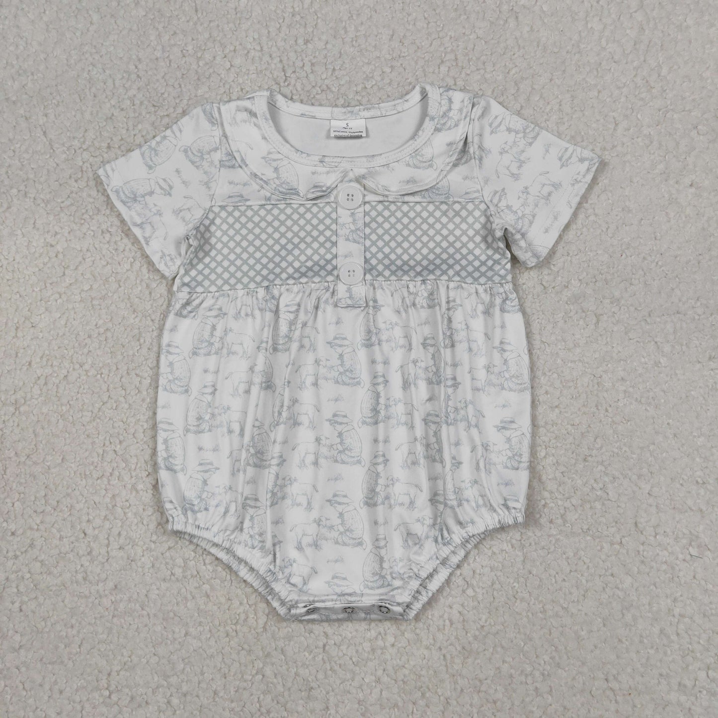Baby Kids Short Sleeve Farm Sheep Button Collar Rompers