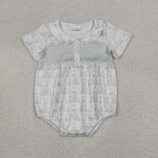 Baby Kids Short Sleeve Farm Sheep Button Collar Rompers