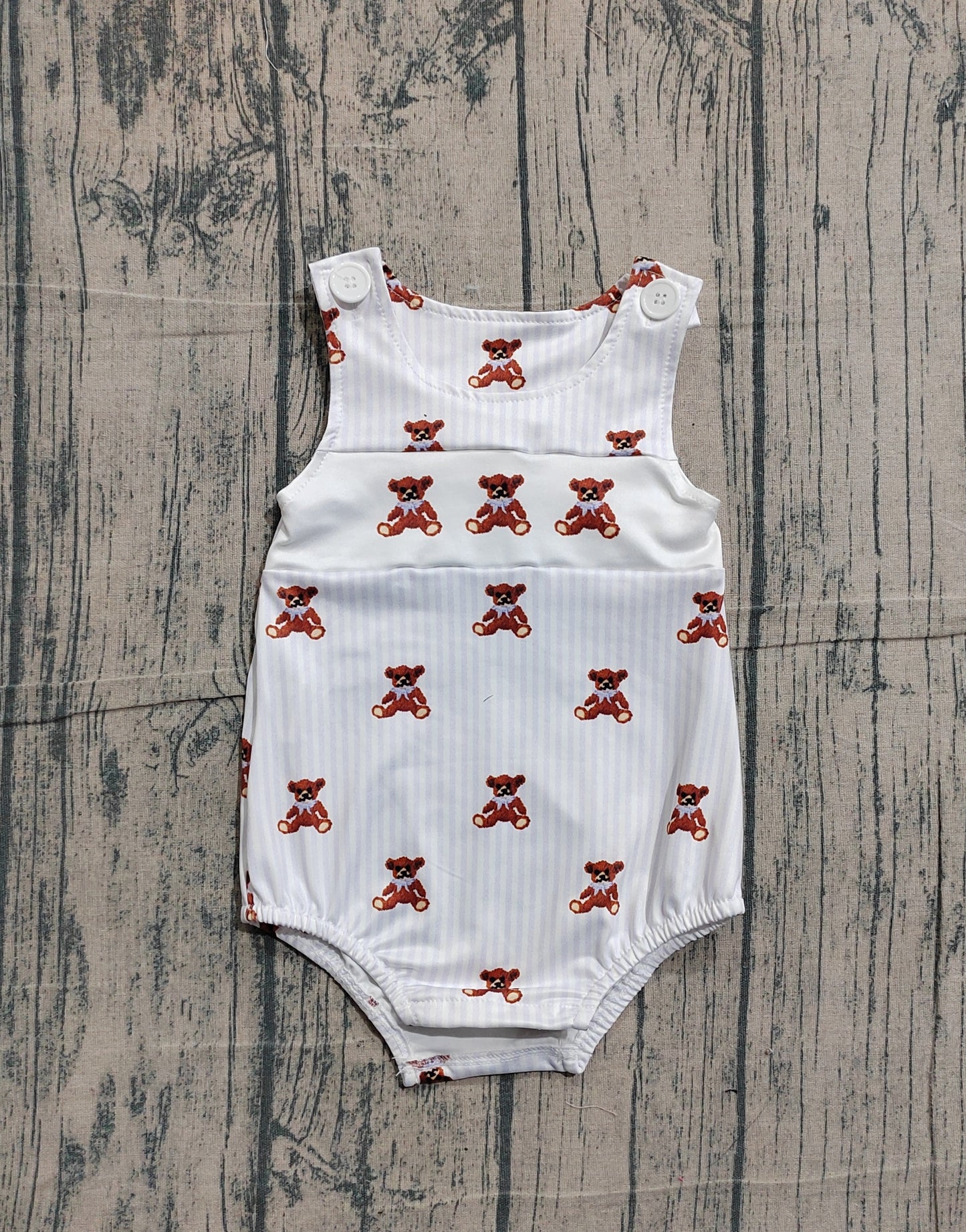 Baby Boys Sleeveless Grey Stripe Bears Rompers