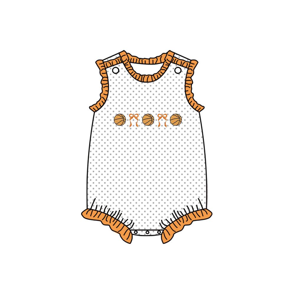 Baby Girls Sleeveless Polka Dots Bows Basketballs Team Ruffle Rompers Preorder